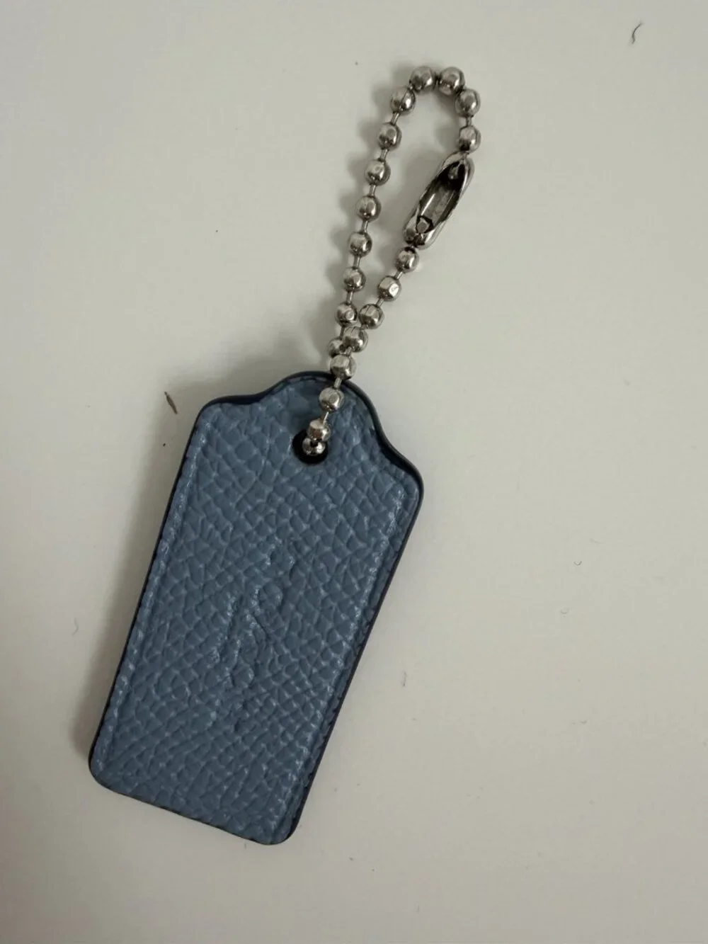 COACH Hang Tag Fob Bag Charm Ice Blue Black Leather, Silver Ball Chain